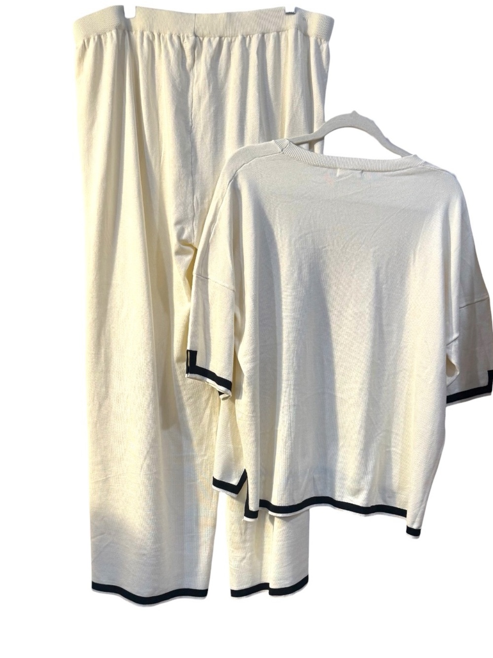 Ekouaer NWT 2X White Cream Knit Lounge Set Wide Leg Pants Matching 2 Piece - Picture 4 of 9